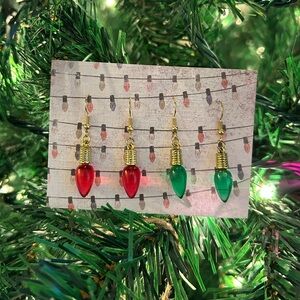 Festive Red and Green Christmas Light Bulb Earrings